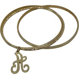 Vintage Triple Bangle Bracelet Set with Engraved Initial Charm